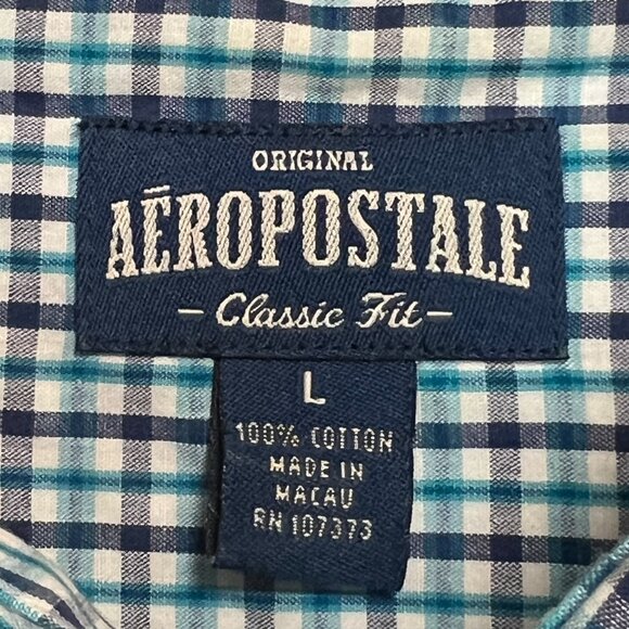 Aeropostale Classic Fit Blue Checker Shirt Mens Size L - Picture 3 of 14